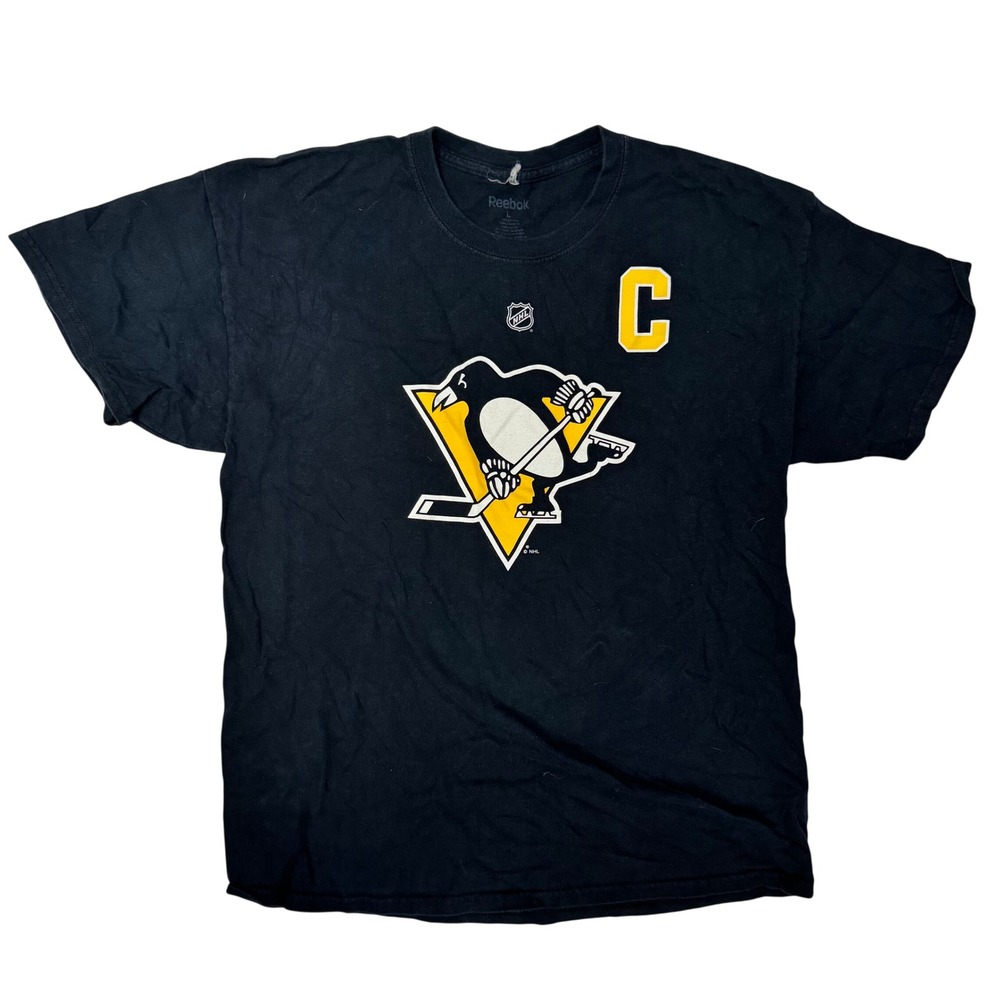 Reebok Pittsburgh Penguins Mario Lemieux 66 Autographed T-Shirt Mens L Black NHL